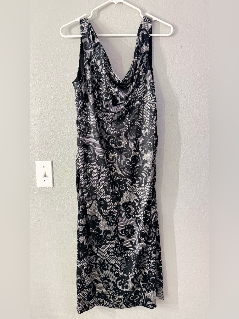 Sleeveless Cowl Neck Midi Dress in Black and Gray